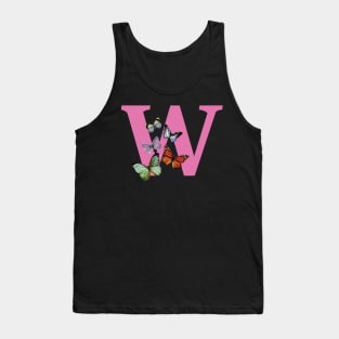 Letter pink W with colorful butterflies Tank Top